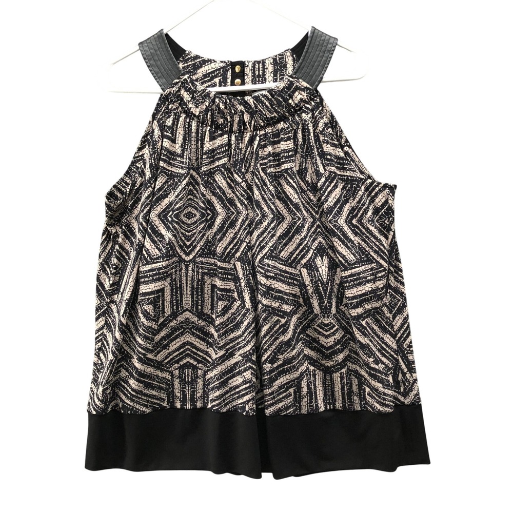 Calvin Klein Geometric Halter Top Womens XL Black Tan‎ Sleeveless Jersey Blouson